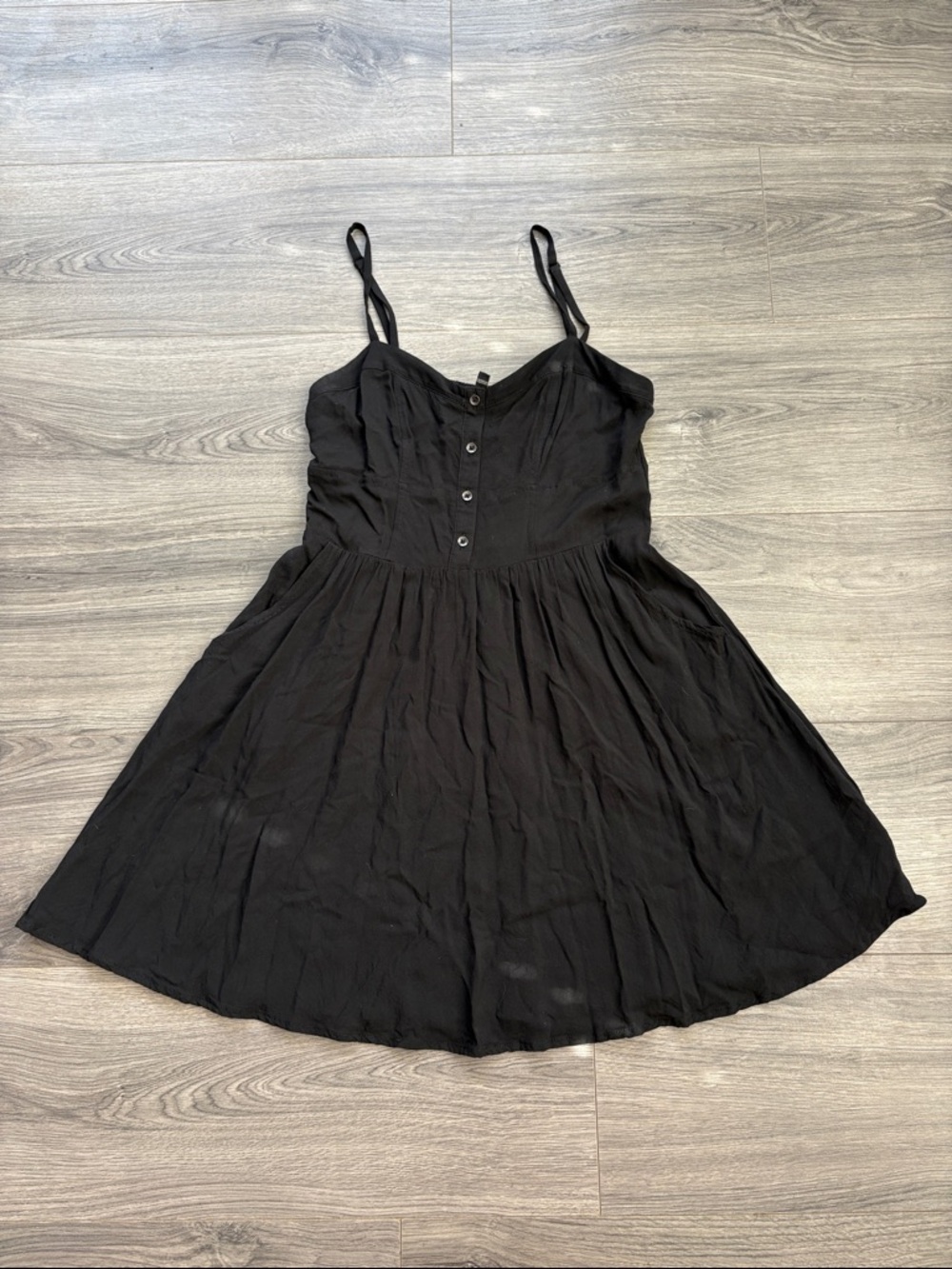 Express Black Spaghetti-Strap Button-Front Mini Dress